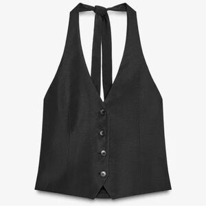 Zara Black womens Halter Blouse with Button Detail